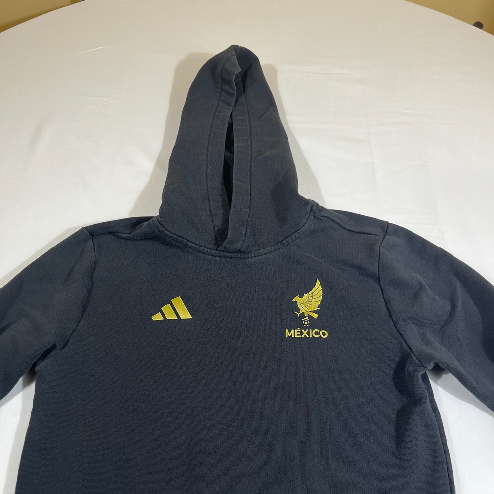 Adidas Mexico National Team Youth Small Black Gold Soccer Pullover Hoodie - Picture 3 of 10